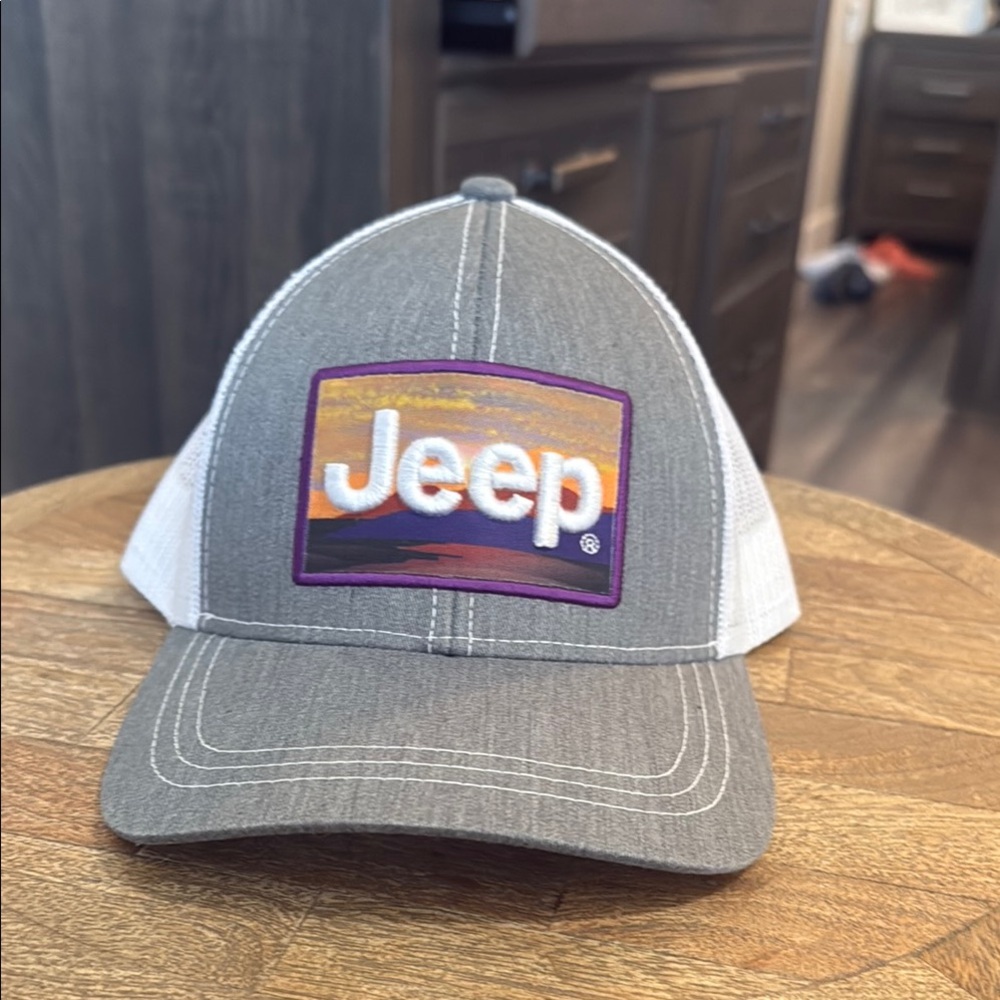 Jeep Gray and White Cap with Vibrant Logo